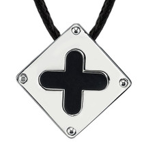 Surgical Steel Brushed-finish with Black Enamel Plus Sign Square Pendant on a Black Cord Style SN8114