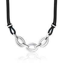 Smooth Charisma: Stainless Steel Double Oval Link Dual Rubber Cord Necklace Style SN8130