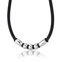 Elegant and Masculine: Stainless Steel Barrel and Round Bead on a Rubber Cord Necklace Style SN8132