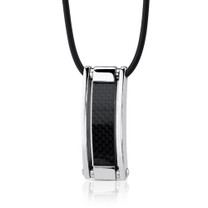 Stainless Steel and Carbon Fiber Rectangular Paneled Pendant on Rubber Cord Style SN8142