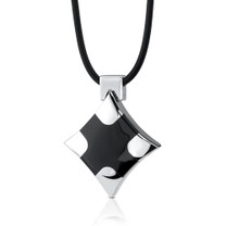 Surgical Steel High Polished Finish Black Enamel Cross Pendant on a Rubber Cord Style SN8154