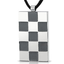 Stainless Steel Chessboard design, Brush finish and High polish Square Pendant with Black cord Style SN8268
