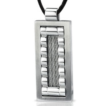 Stainless Steel Cable design Brush finish Fancy Dog Tag Pendant with adjustable Black cord Style SN8272