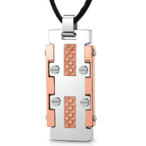 Stainless Steel Rose Gold color finish Screw Rivet design Fancy Dog Tag Pendant with Black cord Style SN8286
