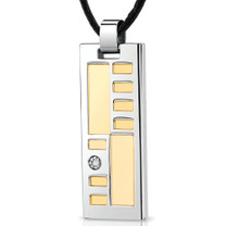 Stainless Steel Two tone Solitaire CZ Fancy Dog Tag Pendant with adjustable Black cord Style SN8298