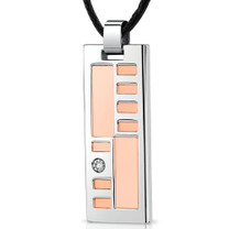 Stainless Steel Rose Gold finish, Solitaire CZ Fancy Dog Tag Pendant with adjustable Black cord Style SN8300