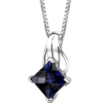 Sterling Silver Princess Cut Blue Sapphire Pendant Style SP8362
