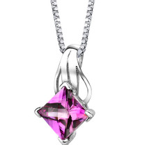 Sterling Silver Princess Cut Pink Sapphire Pendant Style SP8364