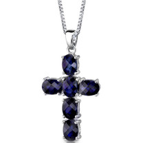 Sterling Silver Oval Shape Blue Sapphire Cross Pendant Style SP8432