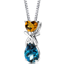 Sterling Silver 3.00 Carats Citrine And London Blue Topaz Pendant Style SP8616