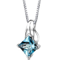 Sterling Silver 3.00 Carats Princess Swiss Blue Topaz Pendant Style SP8642