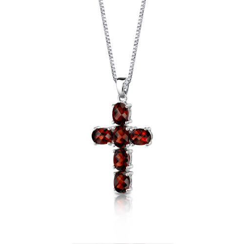 Garnet Cross Pendant Necklace Sterling Silver 6.00 Carats Garnet Cross Pendant Necklace Sterling Silver 6.00 Carats