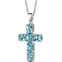 Sterling Silver 6.00 Carats Oval Shape Swiss Blue Topaz Cross Pendant Style SP8730