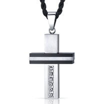 Stainless Steel and Ceramic Modern Unisex Cross Pendant with Cubic Zirconia Style SN8964