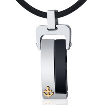 Sophisticated Mariner: Unisex Stainless Steel and Black Ceramic Anchor Tag Pendant Style SN8996
