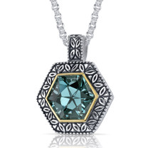 Hexagon Cut 8.25 Carat Green Spinel Sterling Silver Antique Style Pendant Style SP9056