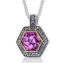 Hexagon Cut 10.00 Carat Pink Sapphire Sterling Silver Antique Style Pendant Style SP9058