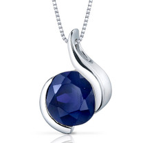 Stunning Sophistication 2.75 Carats Round Shape Sterling Silver Blue Sapphire Pendant Style SP9492