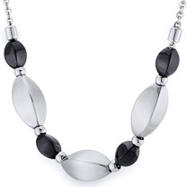 Black Tone and Brushed Finish Bead Stainless Steel Necklace Style SN10222