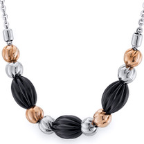 Black Gold Tone Corrugated Bead Stainless Steel Necklace Style SN10226