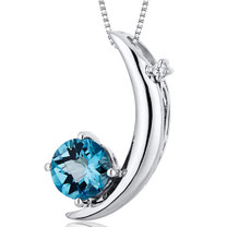 Crescent Moon Design 1.00 Carats Round Cut Sterling Silver Swiss Blue Topaz Pendant Style SP10270