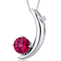 Crescent Moon Design 1.00 Carats Round Cut Sterling Silver Ruby Pendant Style SP10274