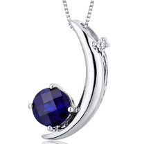 Crescent Moon Design 1.00 Carats Round Cut Sterling Silver Blue Sapphire Pendant Style SP10276