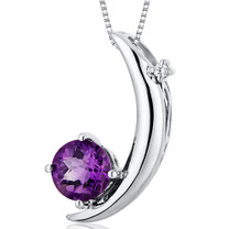 Crescent Moon Design 1.00 Carats Round Cut Sterling Silver Amethyst Pendant Style SP10280