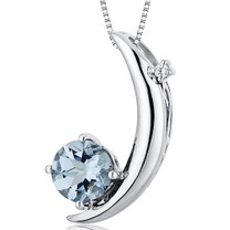 Crescent Moon Design 1.00 Carats Round Cut Sterling Silver Aquamarine Pendant Style SP10282