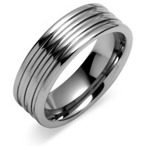 Triple Grooved 8mm Comfort Fit Mens Tungsten Carbide Ring Size 12 Style SR9396