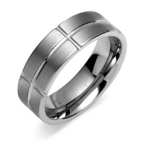 Cross Notched 8mm Comfort Fit Mens Tungsten Carbide Ring Size 12 Style SR9402