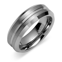 Beveled Edge Brushed Finish 7mm Comfort Fit Mens Tungsten Carbide Ring Size 8 Style SR9416