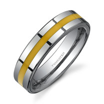 Flat Edge Yellow Resin Inlay 6 mm Comfort Fit Mens Tungsten Ring Size 13 Style SR9540