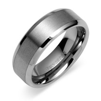 Beveled Edge Center Brushed Finish 8mm Mens Tungsten Ring Sizes 8 to 13 Style SR9404