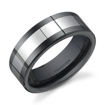 Flat Edge 8 mm Mens Black Ceramic and Tungsten Combination Ring Size 8 to 13 Style SR9516
