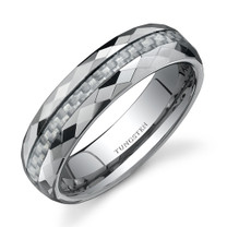 Faceted Edge White Carbon Fiber 6mm Comfort Fit Mens Tungsten Ring Size 8 to 13 Style SR9522