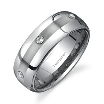 Rounded Edge Three Stone design Cubic Zirconia 8 mm Mens Tungsten Ring Size 8 to 13 Style SR9532