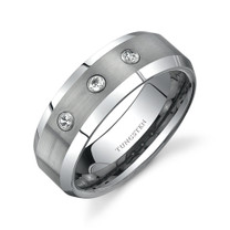 Three Stone 8 mm Comfort Fit Mens Tungsten Ring Sizes 8 to 13 Style SR9586