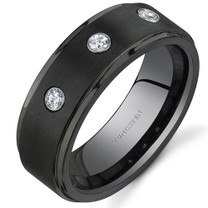 3 Stone 8 mm Comfort Fit Mens Black Tungsten Ring Sizes 8 to 13 Style SR9652