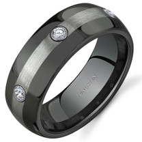 3 Stone 8 mm Comfort Fit Mens Black and Silver Tone Tungsten Ring Sizes 8 to 13 Style SR9658