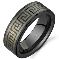 Greek Key Motif 8 mm Comfort Fit Mens Black Tungsten Ring Sizes 8 to 13 Style SR9662