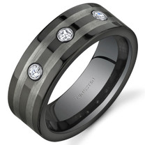 3 Stone 8 mm Comfort Fit Mens Black and Silver Tone Tungsten Ring Sizes 8 to 13 Style SR9668