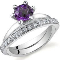 Classy Oblique Double-Band 0.75 carats Amethyst Sterling Silver Ring in Sizes 5 to 9 Style SR9694