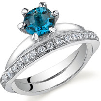 Classy Oblique Double-Band 1.00 carats London Blue Topaz Sterling Silver Ring in Sizes 5 to 9 Style SR9700