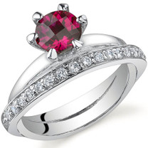 Classy Oblique Double-Band 1.00 carats Ruby Sterling Silver Ring in Sizes 5 to 9 Style SR9702