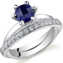 Classy Oblique Double-Band 1.25 carats Sapphire Sterling Silver Ring in Sizes 5 to 9 Style SR9704