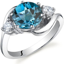 3 Stone Design 2.25 carats London Blue Topaz Sterling Silver Ring in Sizes 5 to 9 Style SR9722