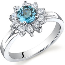 Ornate Floral 0.50 carats London Blue Topaz Sterling Silver Ring in Sizes 5 to 9 Style SR9744