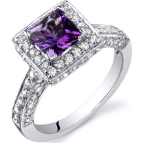 Princess Cut 0.75 Carats Amethyst Engagement Sterling Silver Ring in Sizes 5 to 9 Style SR9930