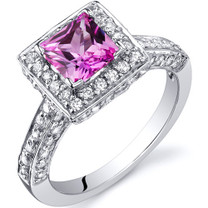 Princess Cut 1.00 Carats Pink Sapphire Engagement Sterling Silver Ring in Size 5 to 9 Style SR9942